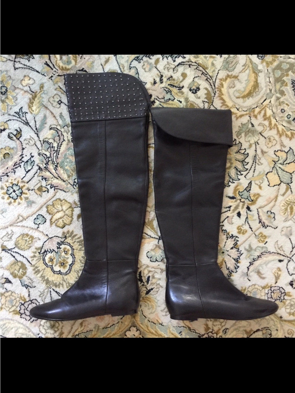 Cole Haan nike air 35 us 5 Black Over-the-Knee Leather Boots flat Studded new